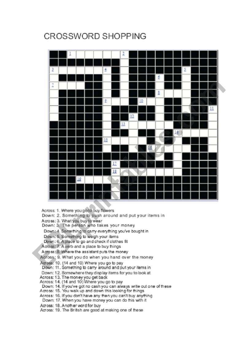 crosswordshooping worksheet