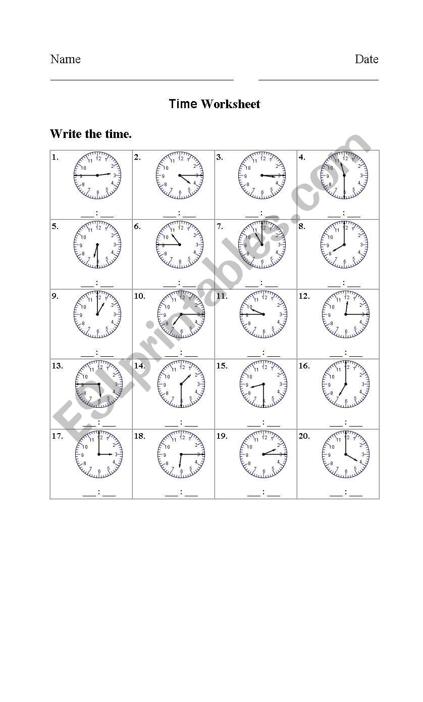 time evaluation worksheet