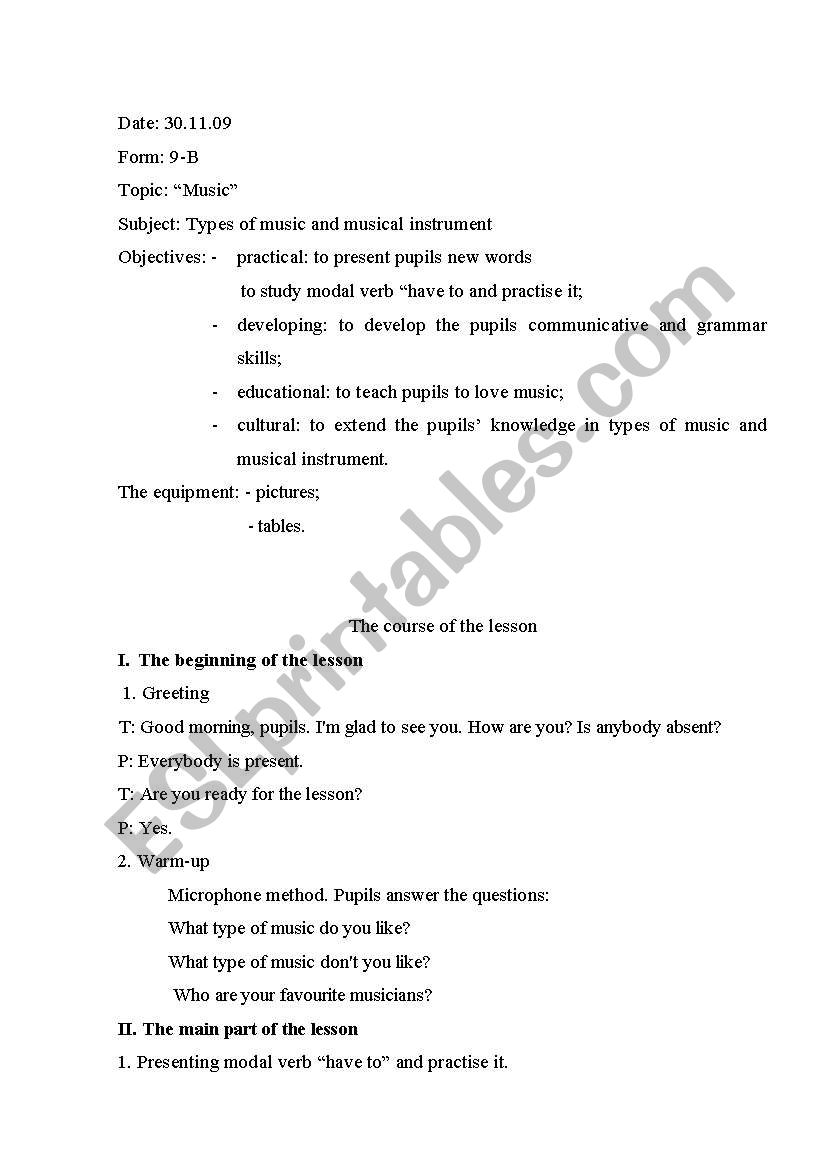 Music worksheet