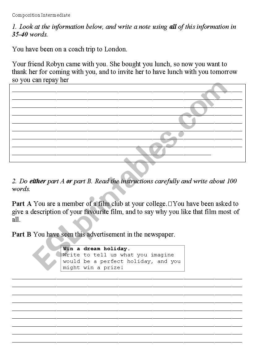 English worksheets: writing