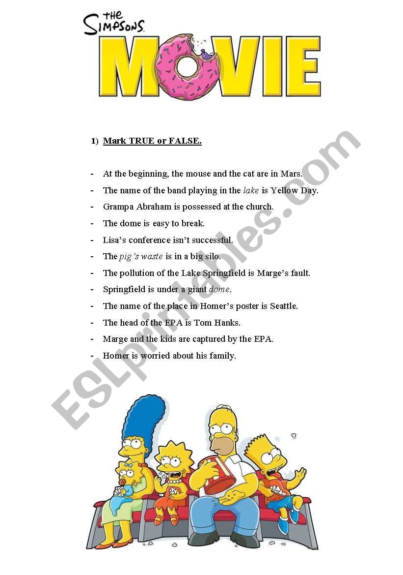 The Simpsons Movie - Worksheet - Page 1