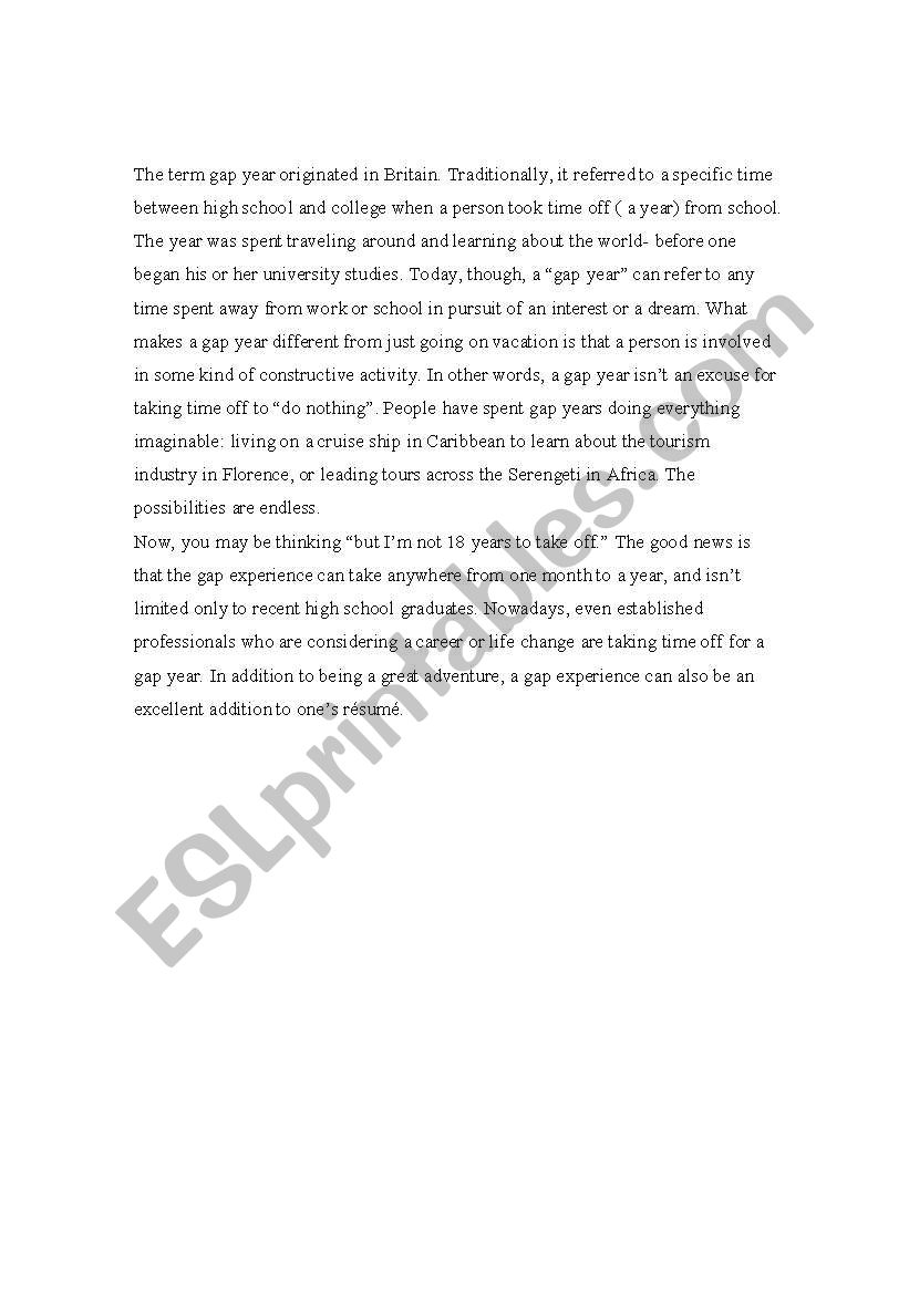 reading worksheet