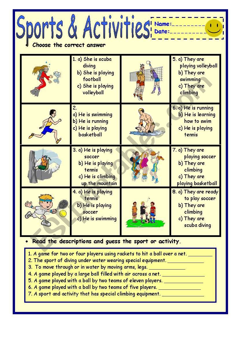 SPORTS & ACTIVITIES (ex.scuba diving, soccer, mountain climbing etc.)B&W+KEY included SPORTS & ACTIVITIES (ex.scuba diving, soccer, mountain climbing etc.)B&W+KEY included