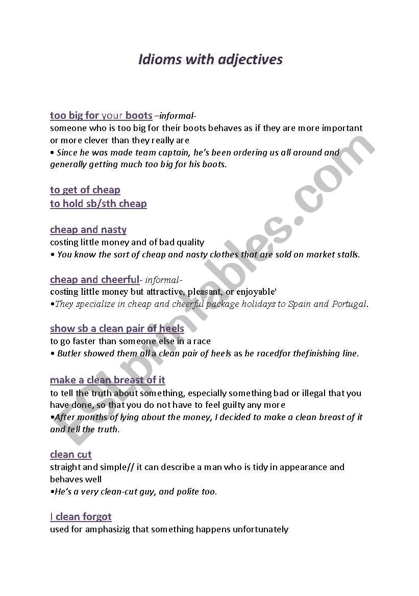 Idioms worksheet