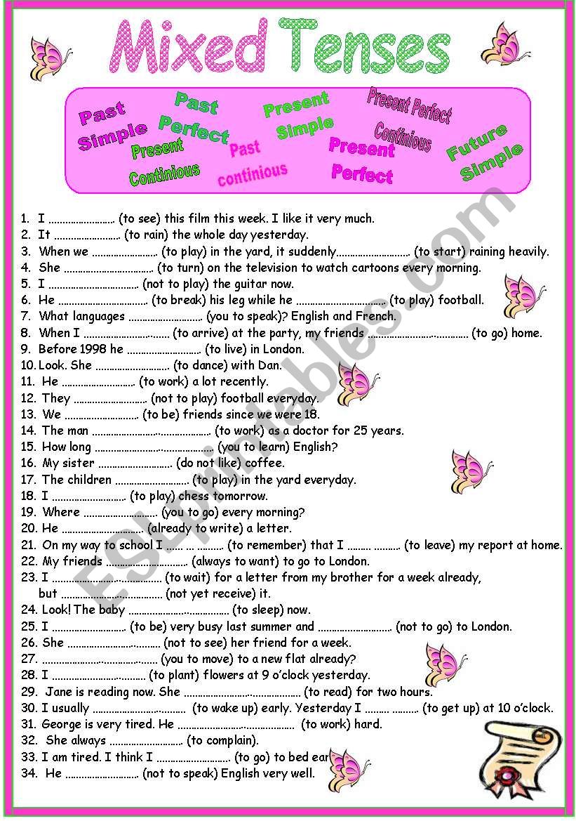 Mixed tenses worksheet