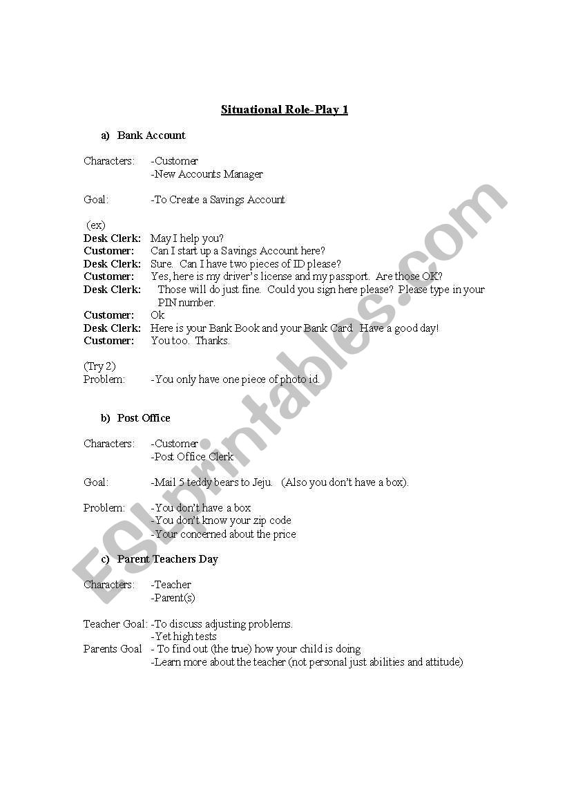 Situational Role-Play worksheet