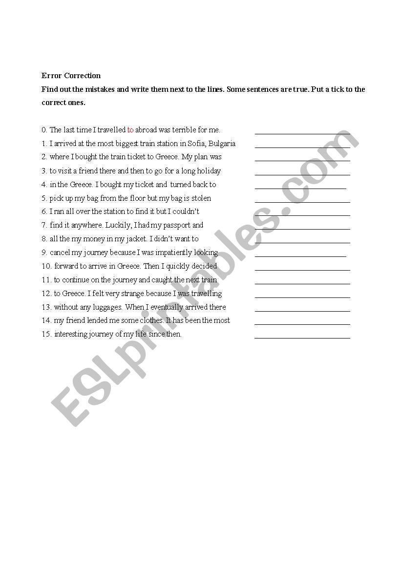 Error Correction worksheet