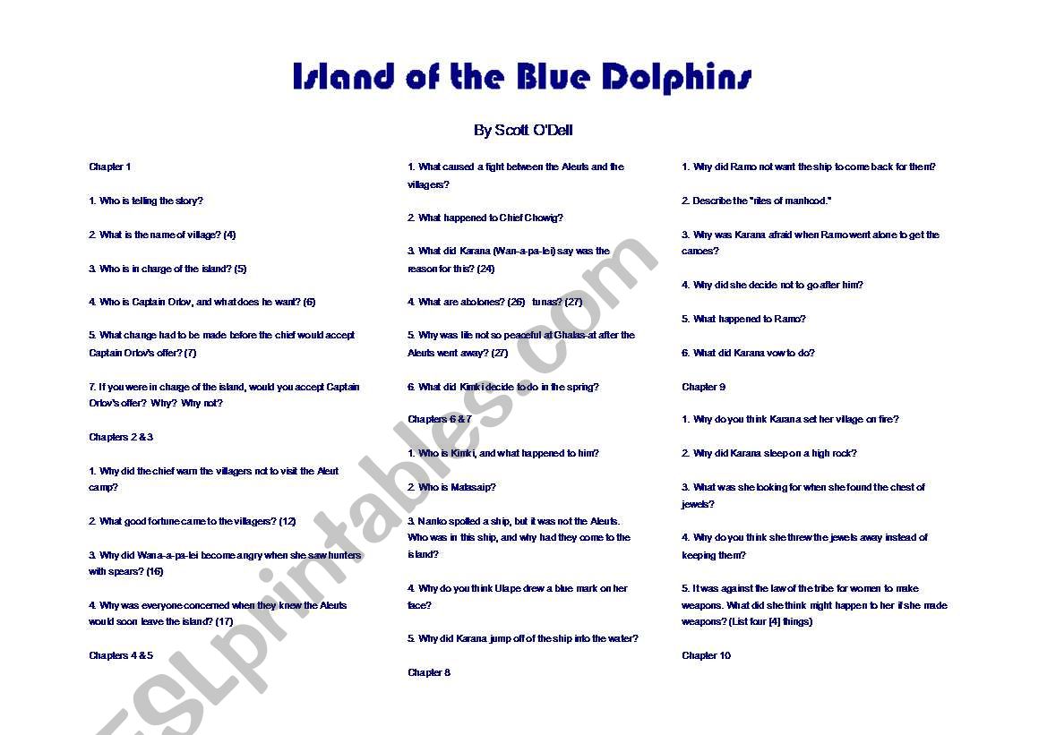 Island of the Blue Dolphins worksheet