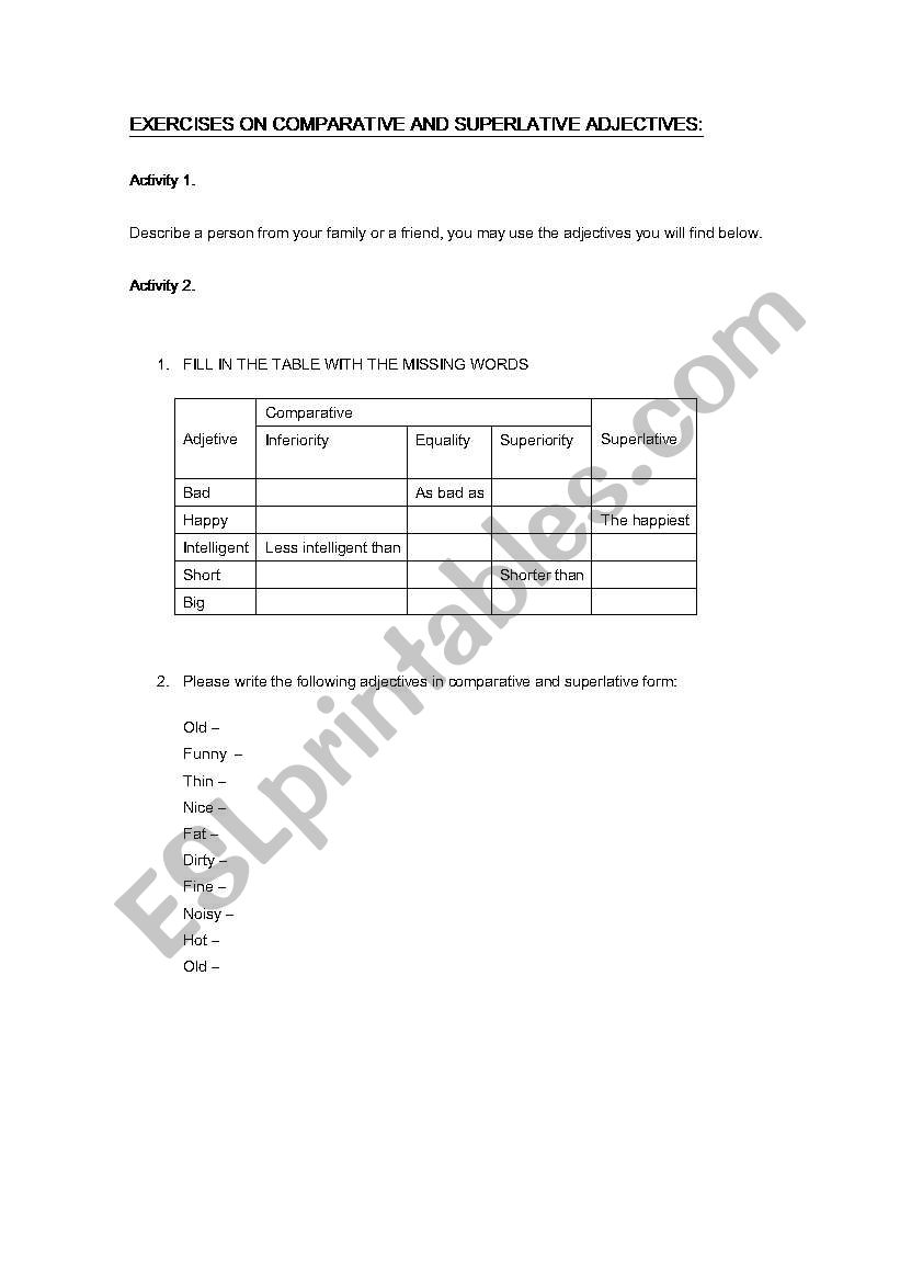 comparative adjectives worksheet