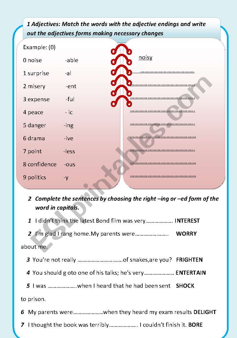 adjective endinds worksheet