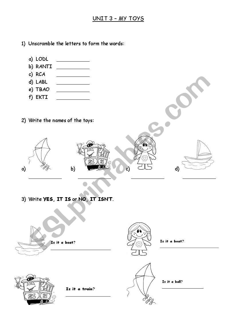 Toys worksheet