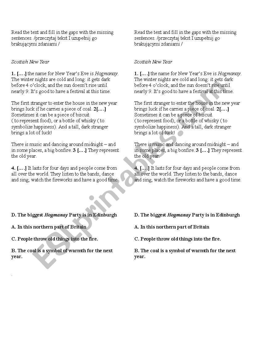 Scotish New Year  worksheet