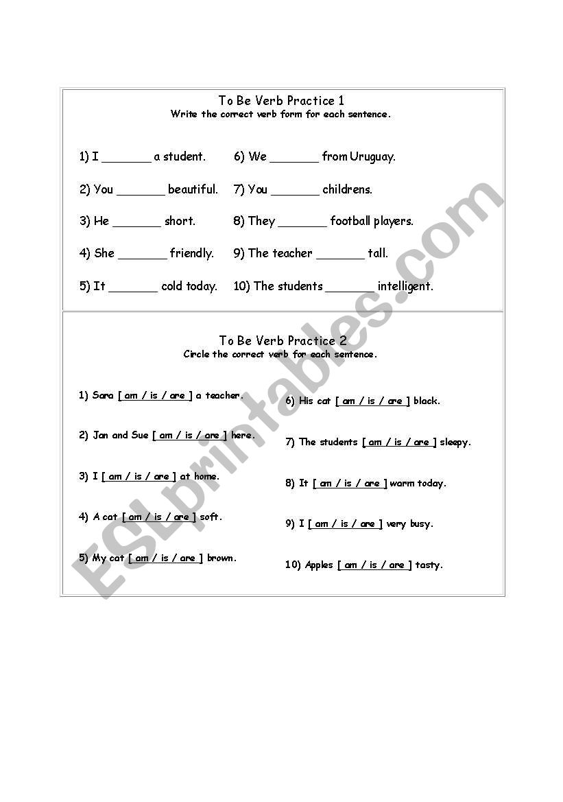 Verb to be (starters) worksheet
