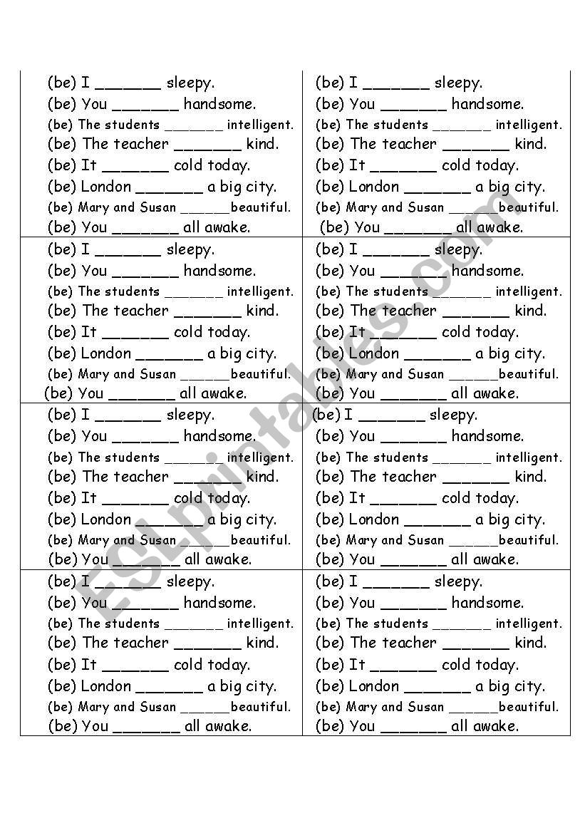 verb to be worksheet