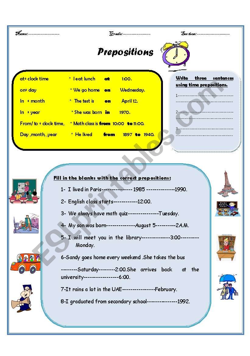 Preposition of time worksheet