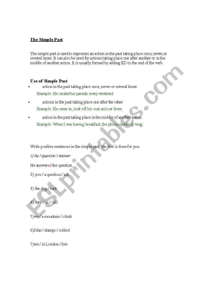 Simple past worksheet