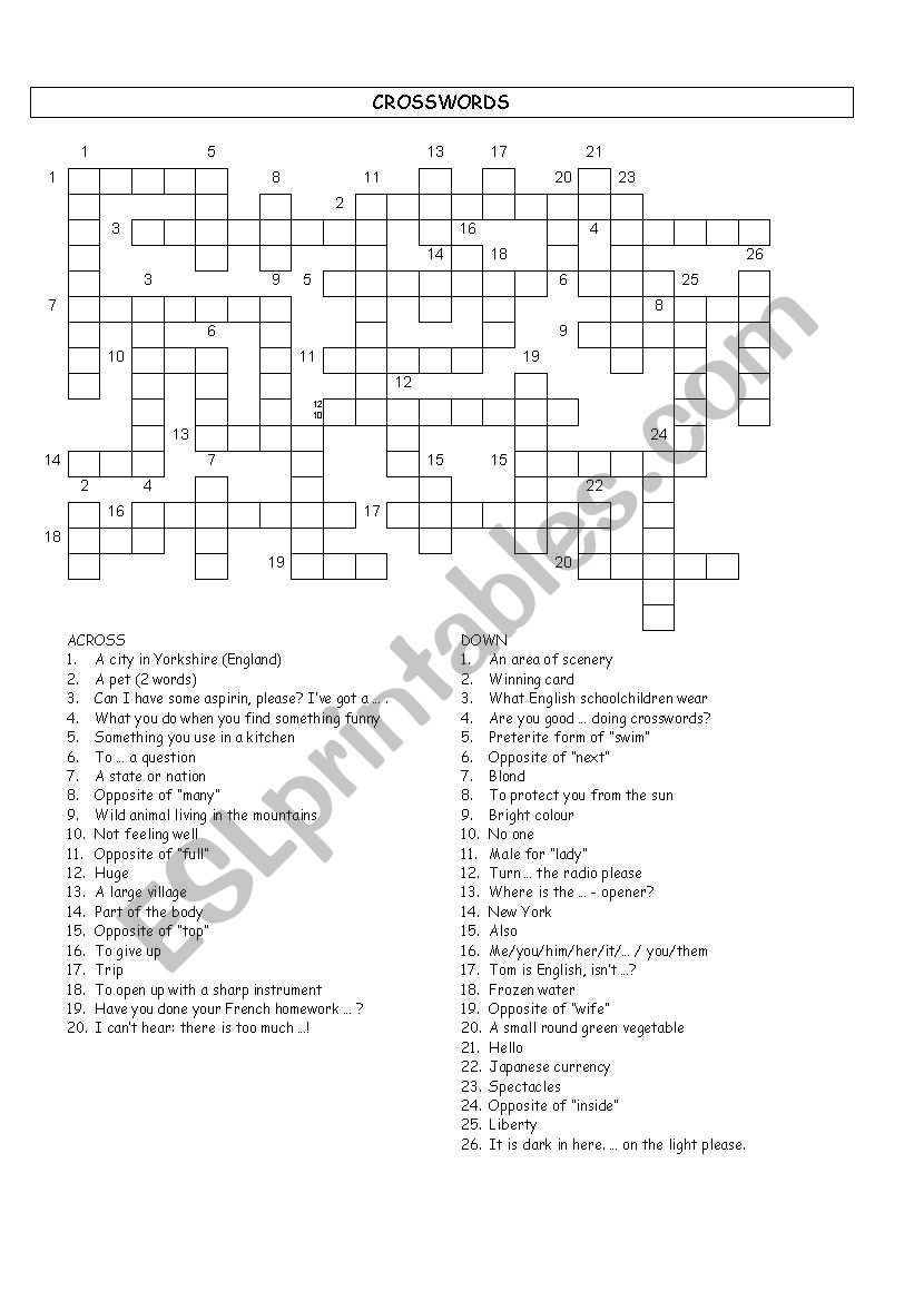 Crosswords worksheet