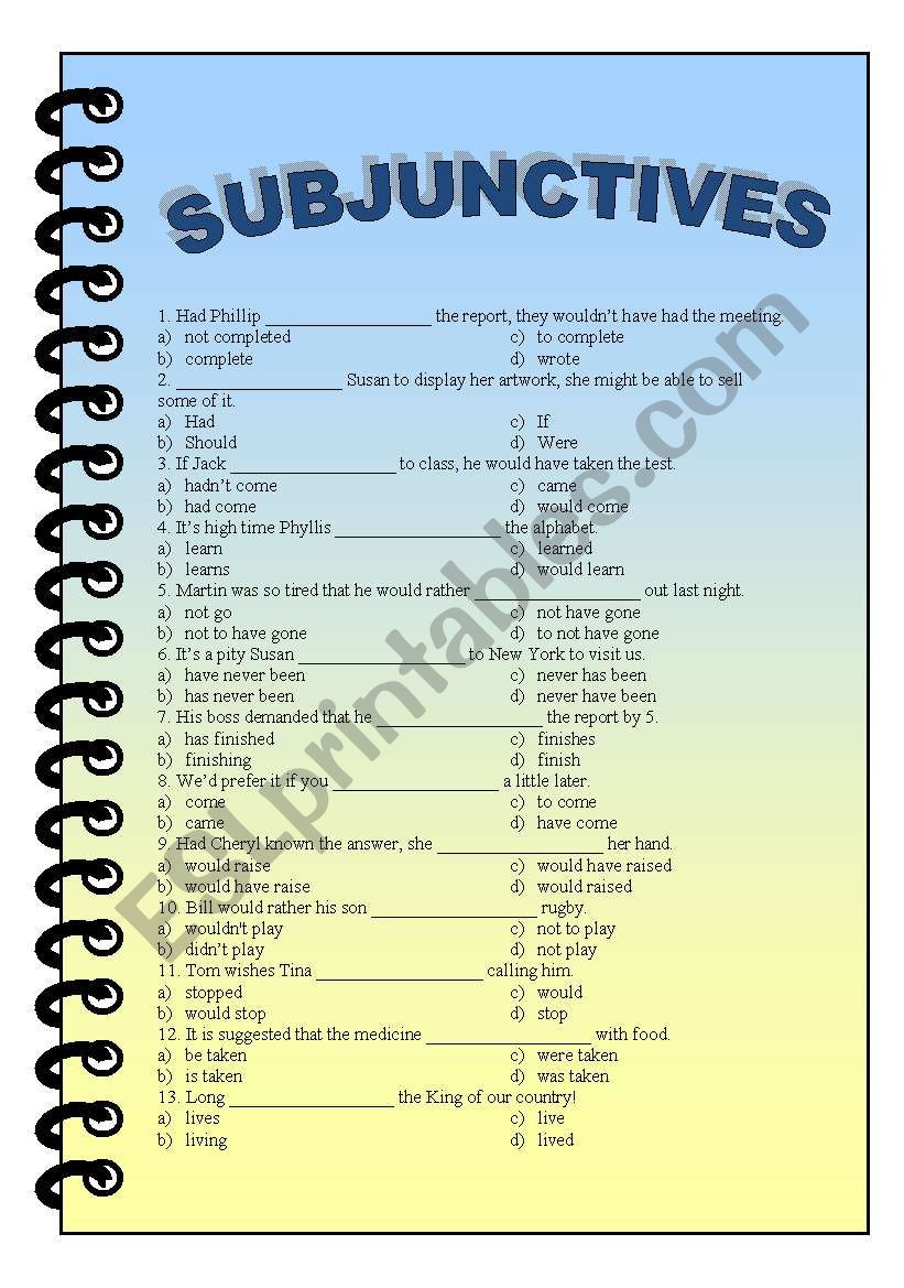 Subjunctive Multiple Choice - Key Included