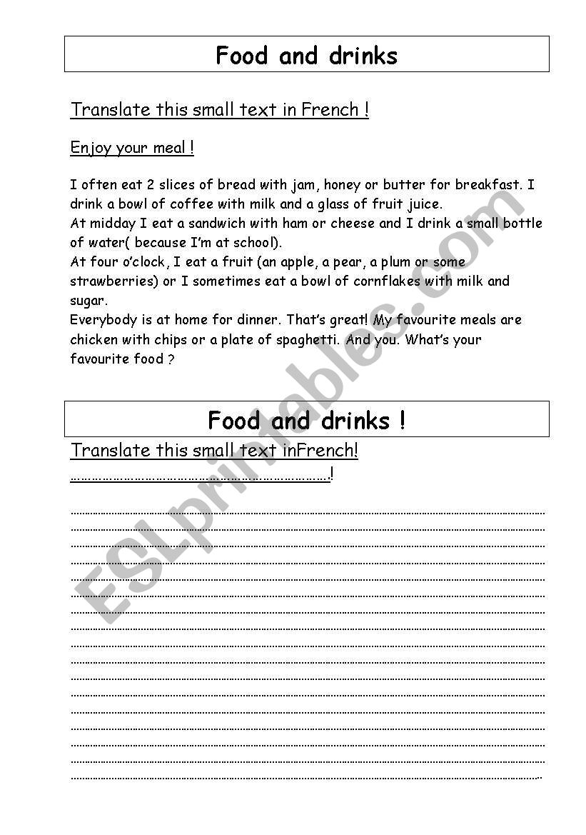 Food and Drinks: translate this text