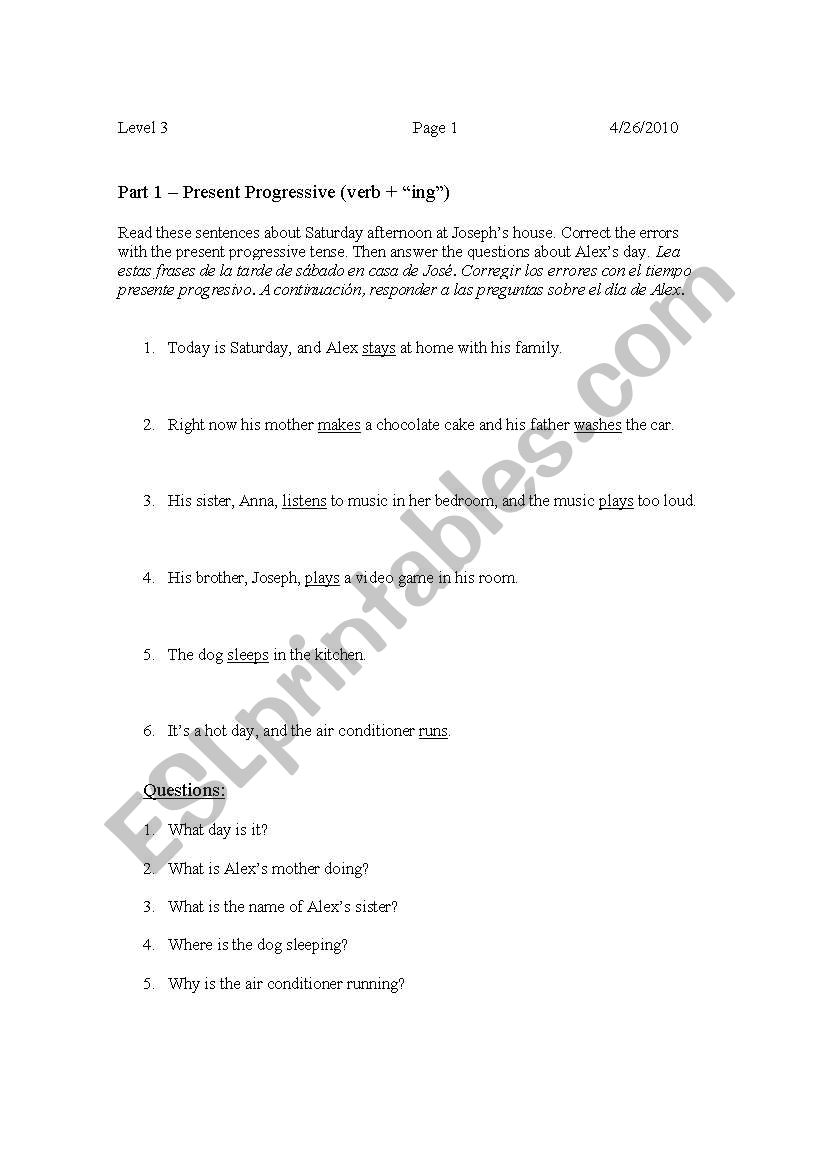 Exam or In-Class Review worksheet