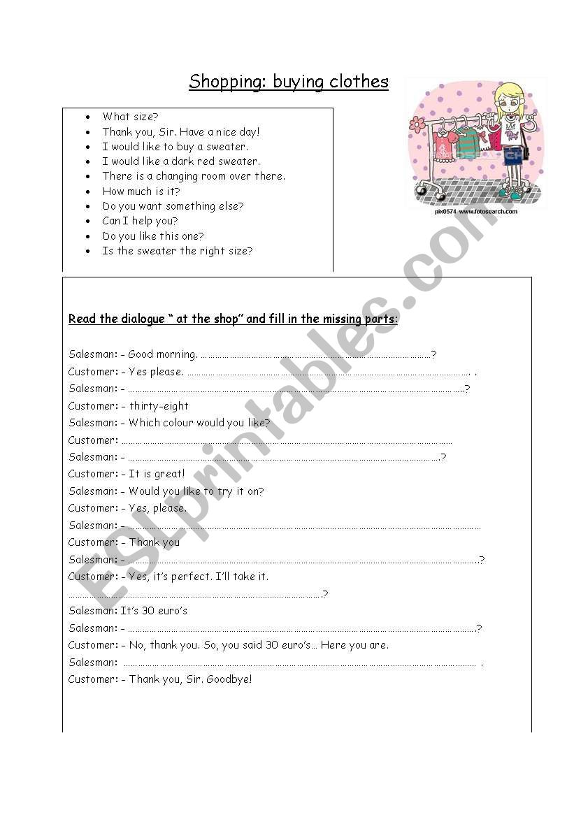 shopping  : buying clothes worksheet