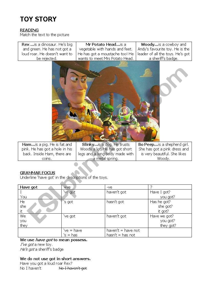 Toy Story worksheet