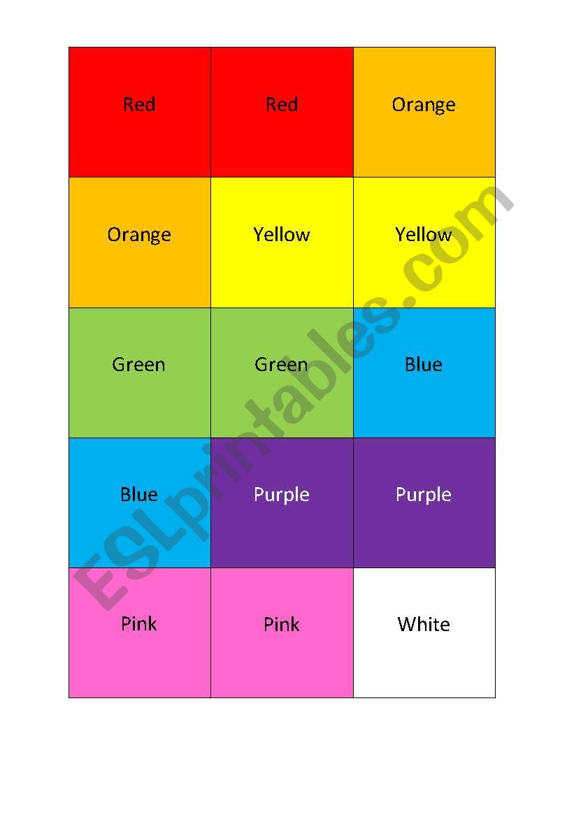 Memory game colours! worksheet