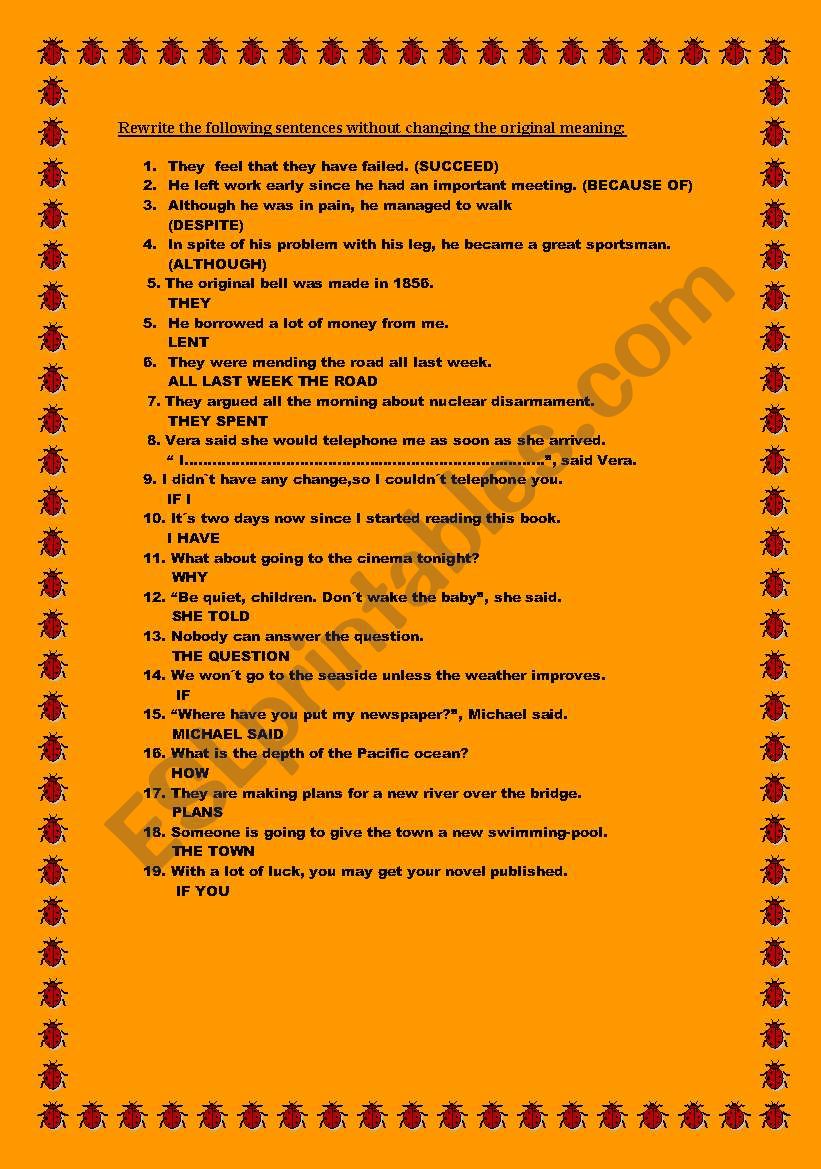 rephrasing worksheet