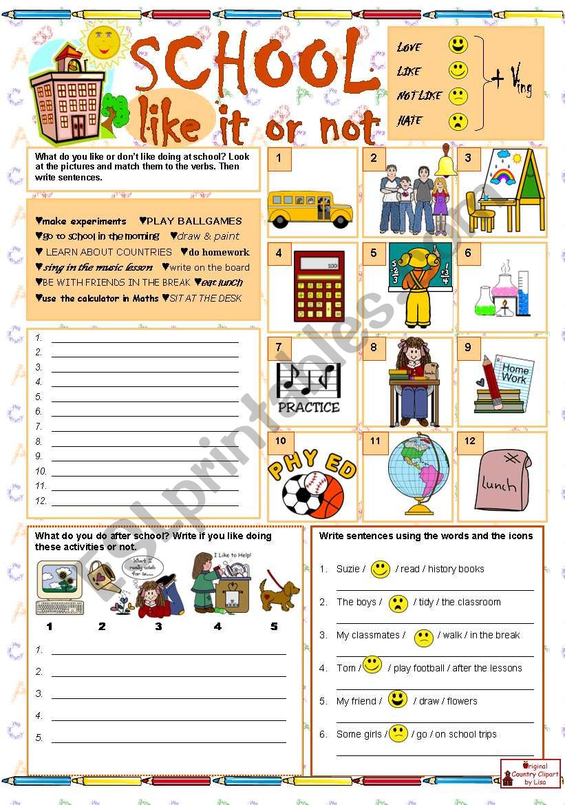 SCHOOL - like it or not worksheet