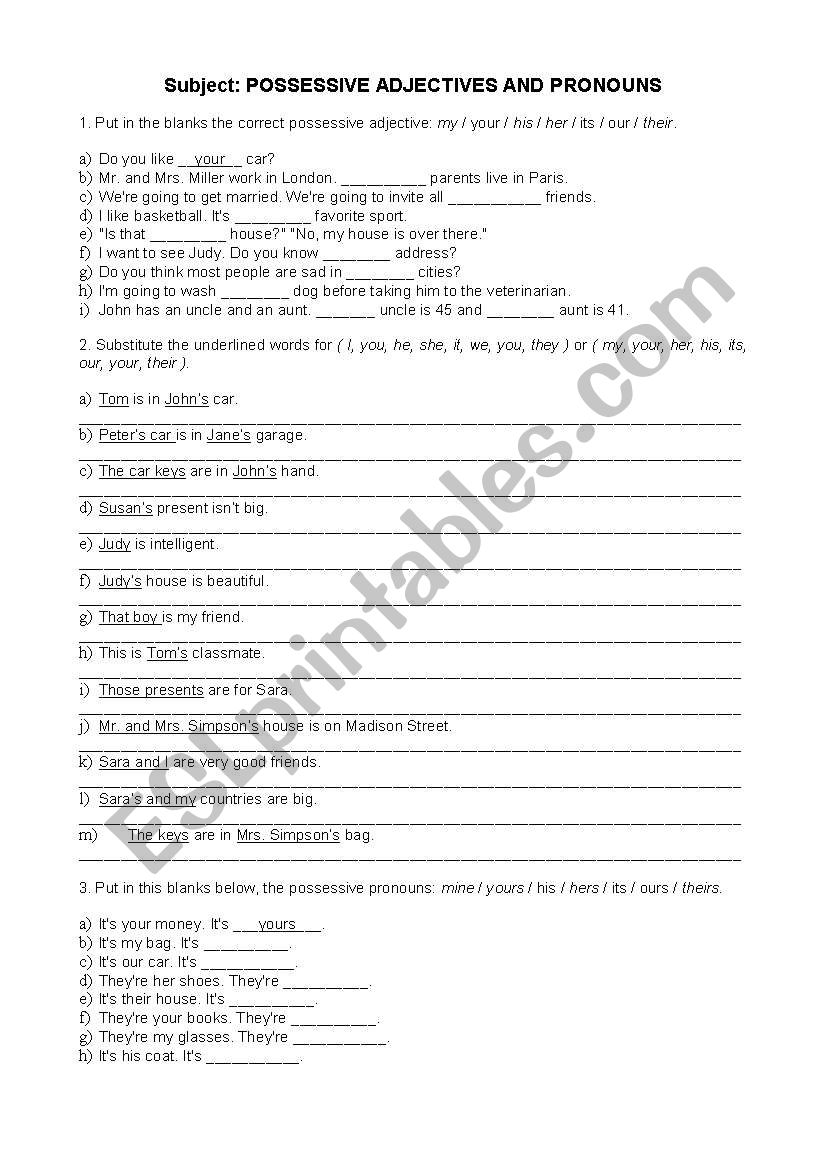 POSSESSIVE ADJECTIVES AND PRONOUNS