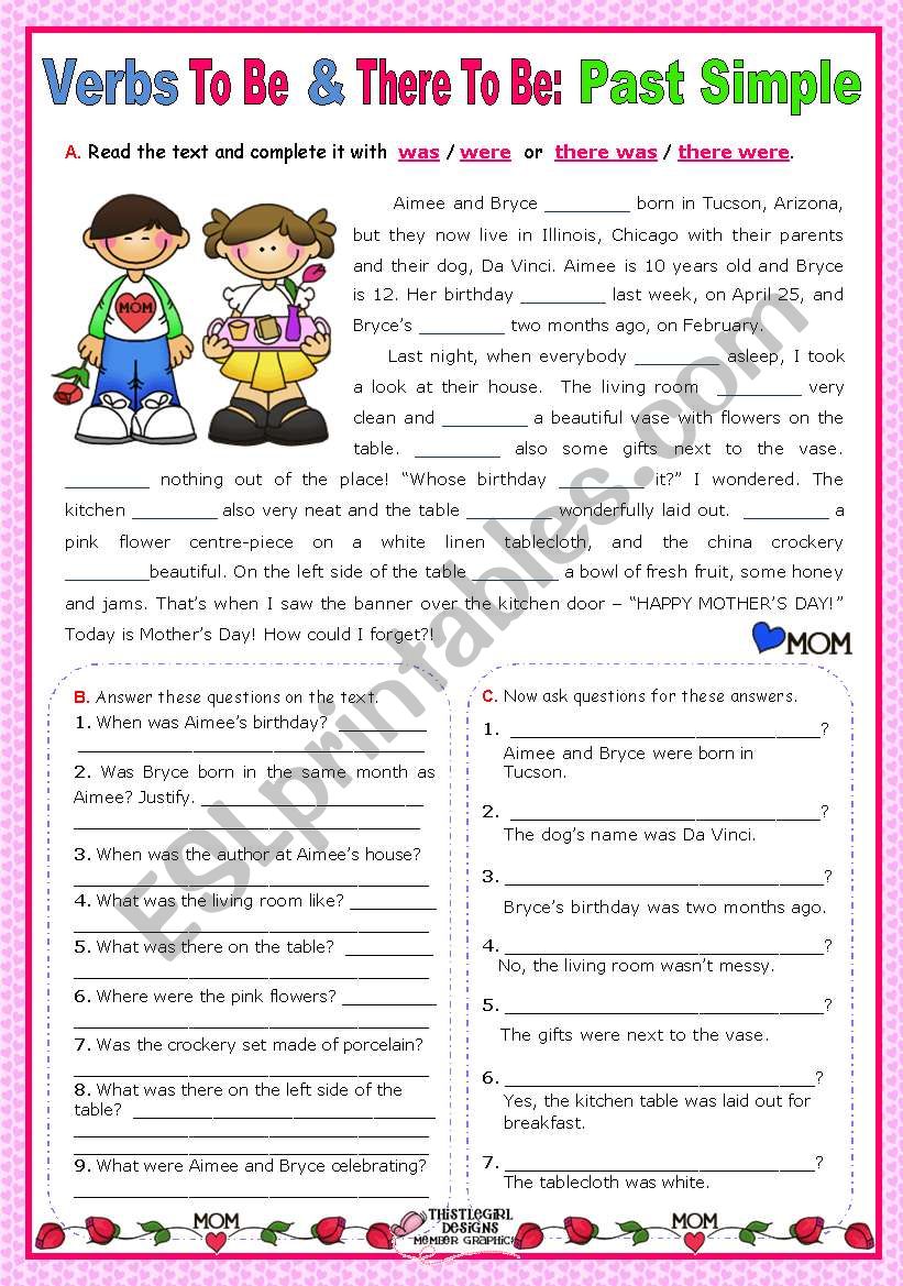 Verbs To Be and There To Be  -  Past Simple   -  Context: MotherÂ´s Day