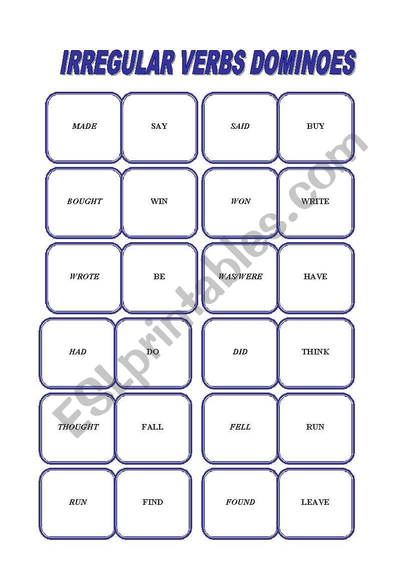 Irregular verbs dominoes worksheet