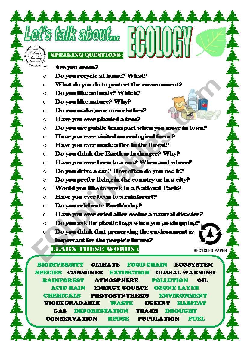 LETÂ´S TALK ABOUT ECOLOGY (SPEAKING SERIES 9)