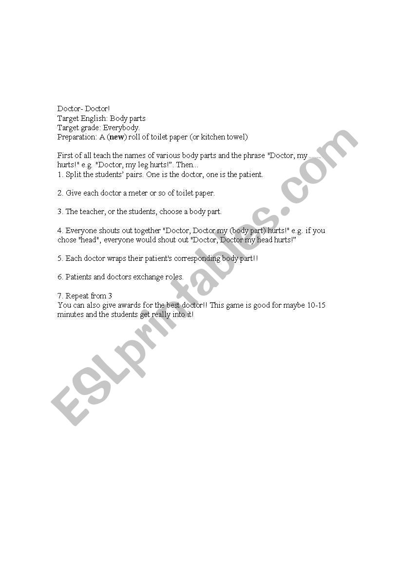 DOCTOR GAME worksheet