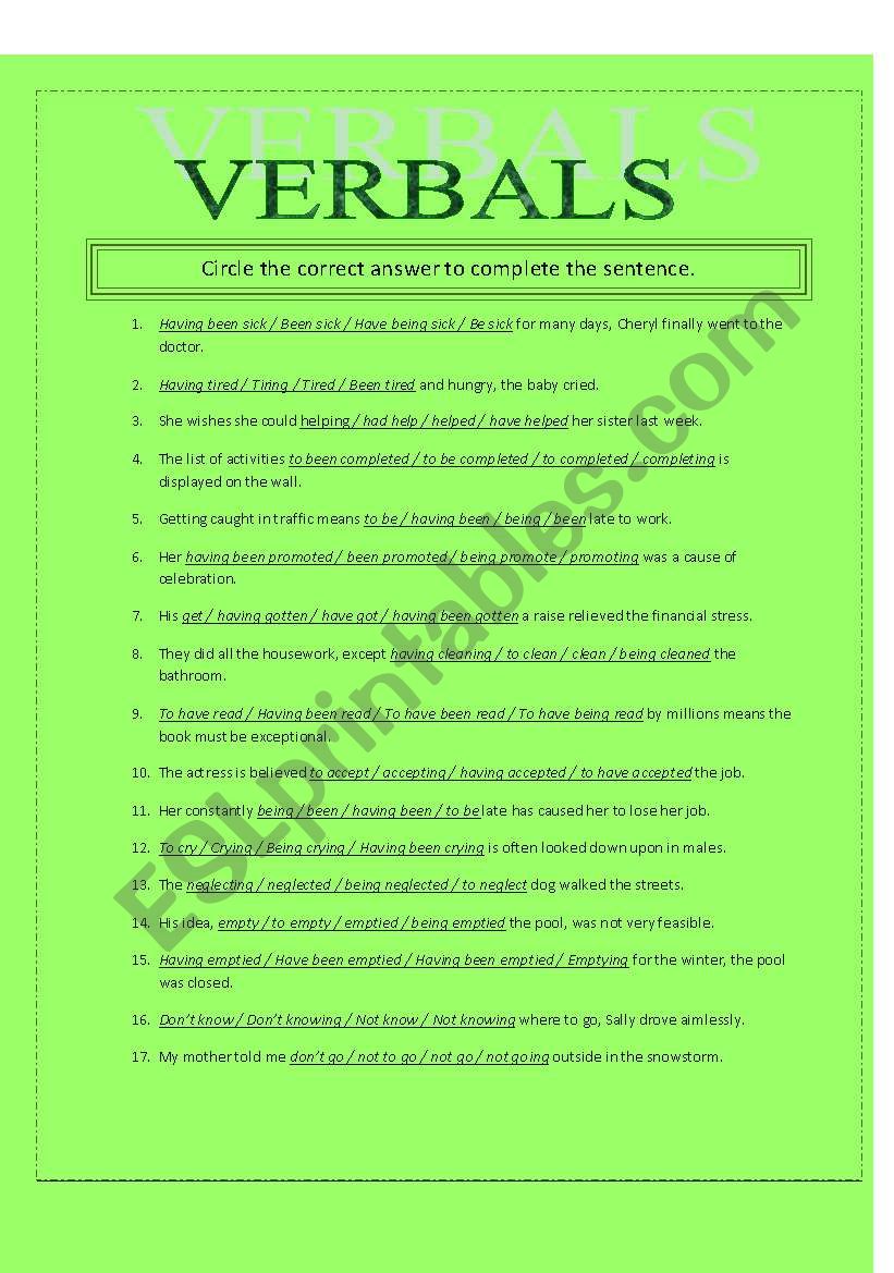 Verbals (Gerunds, Infinitives, Participles)