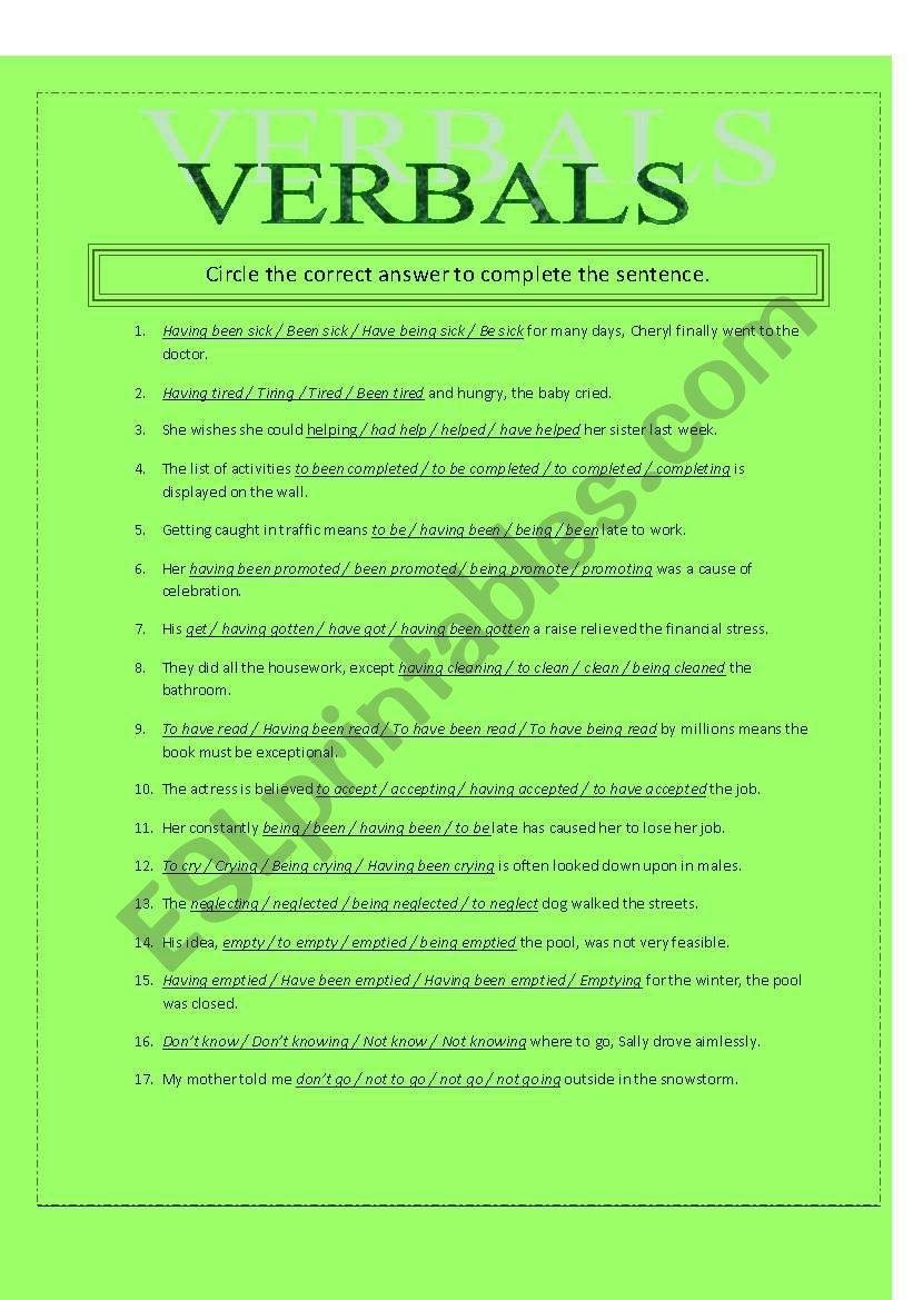 Verbals (Gerunds, Infinitives, Participles)