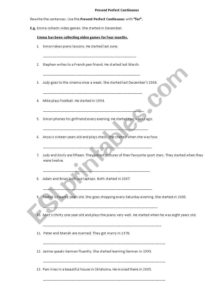 Present Perfect Continuous. worksheet