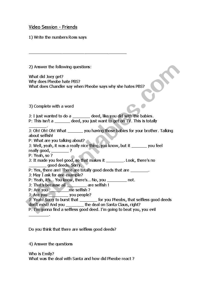 Friends worksheet worksheet