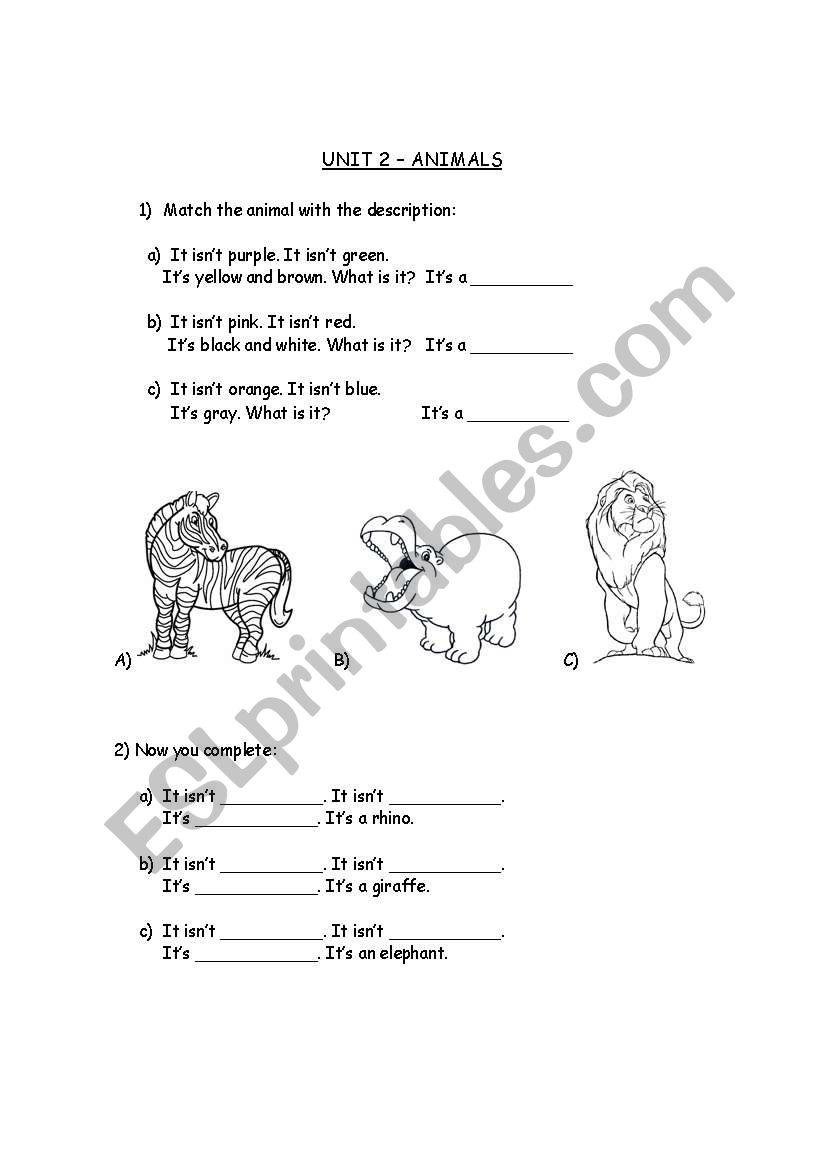 Animals worksheet