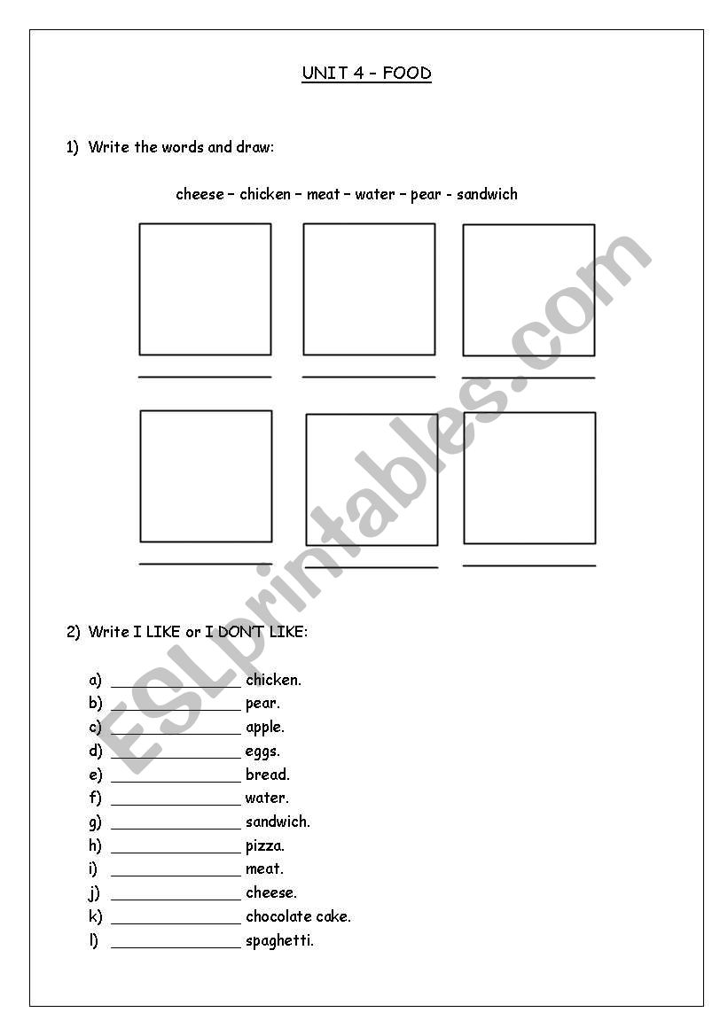 food worksheet