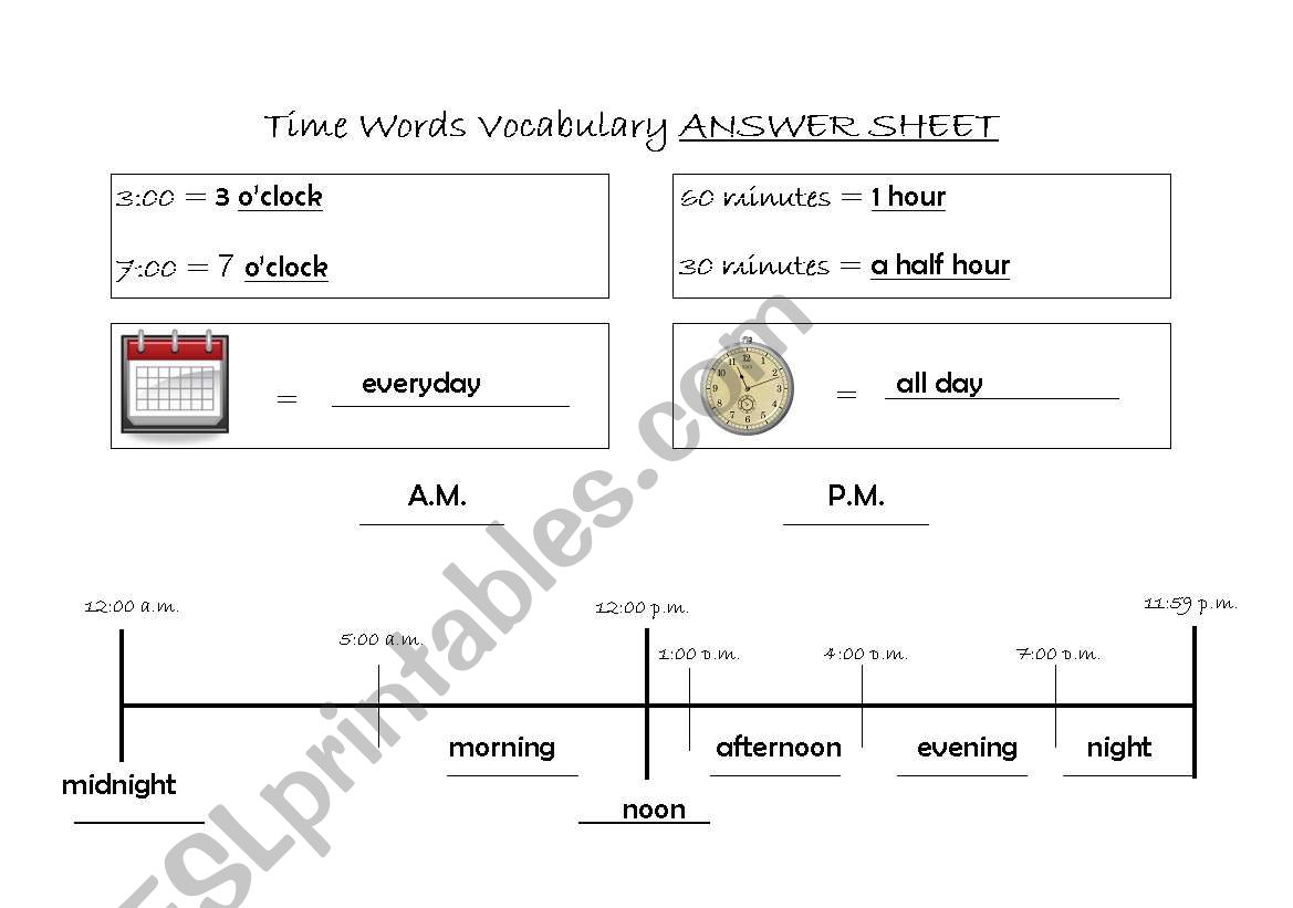 Time Words worksheet