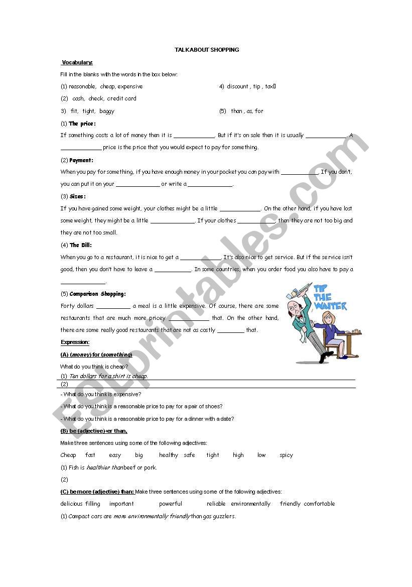 shopping worksheet