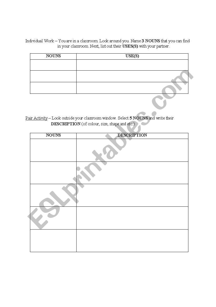 Nouns worksheet