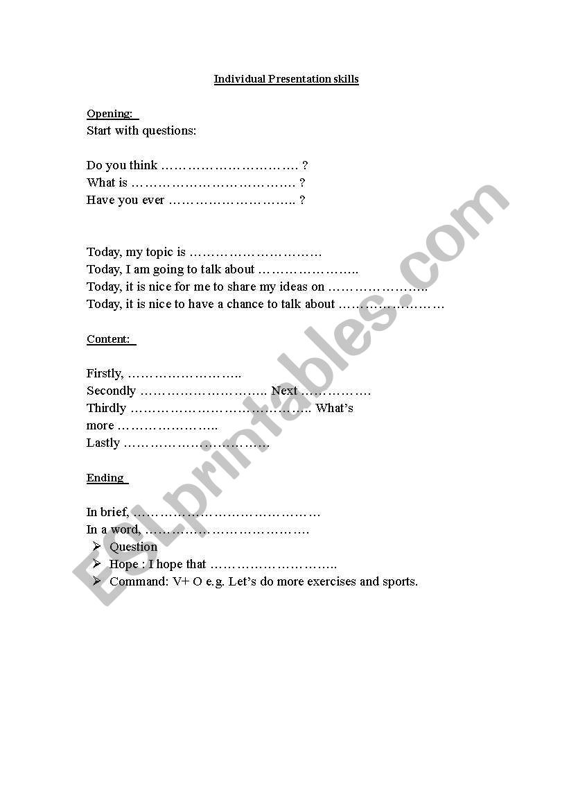 Individual Presentation worksheet