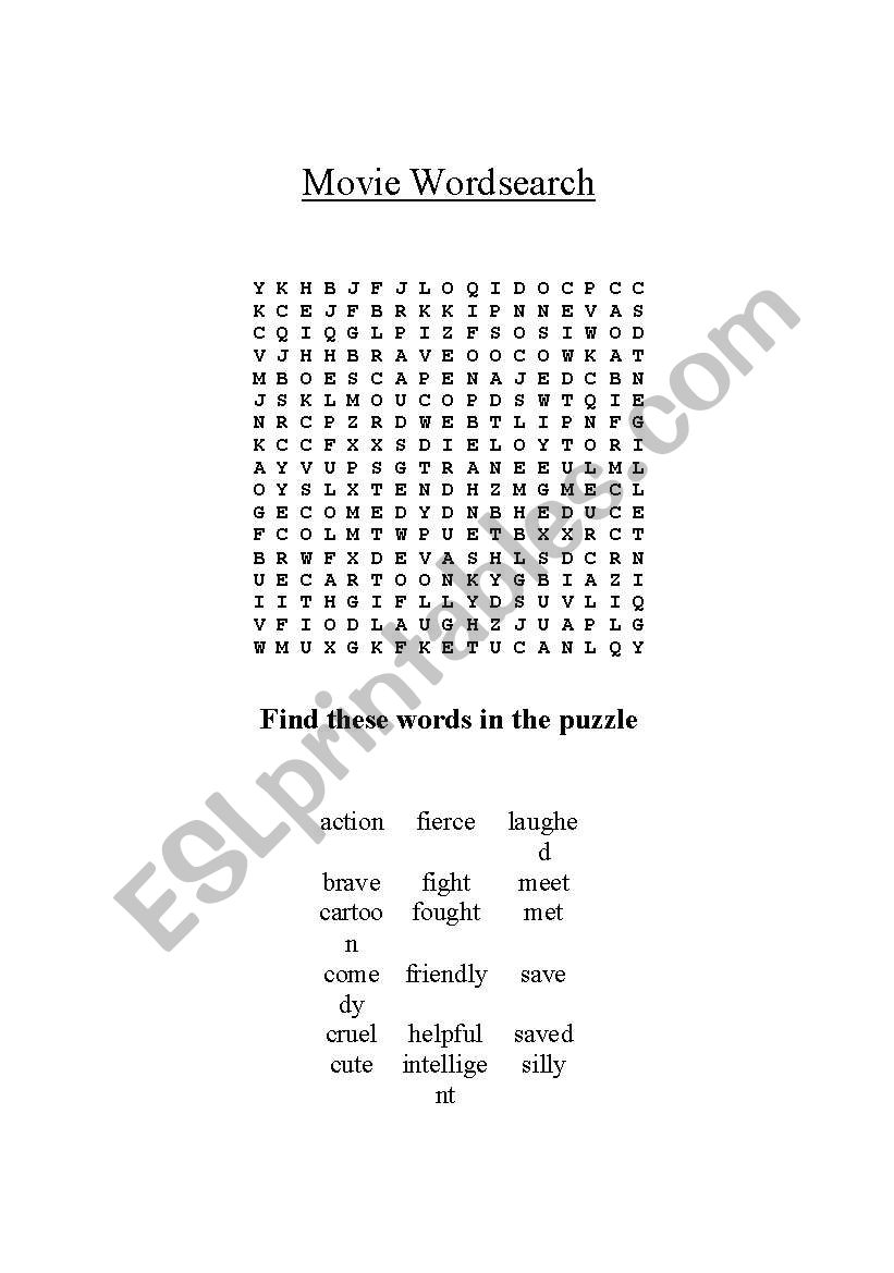 Movie Wordsearch worksheet