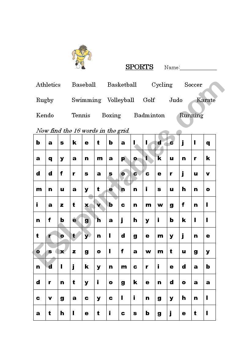 Sports wordsearch worksheet