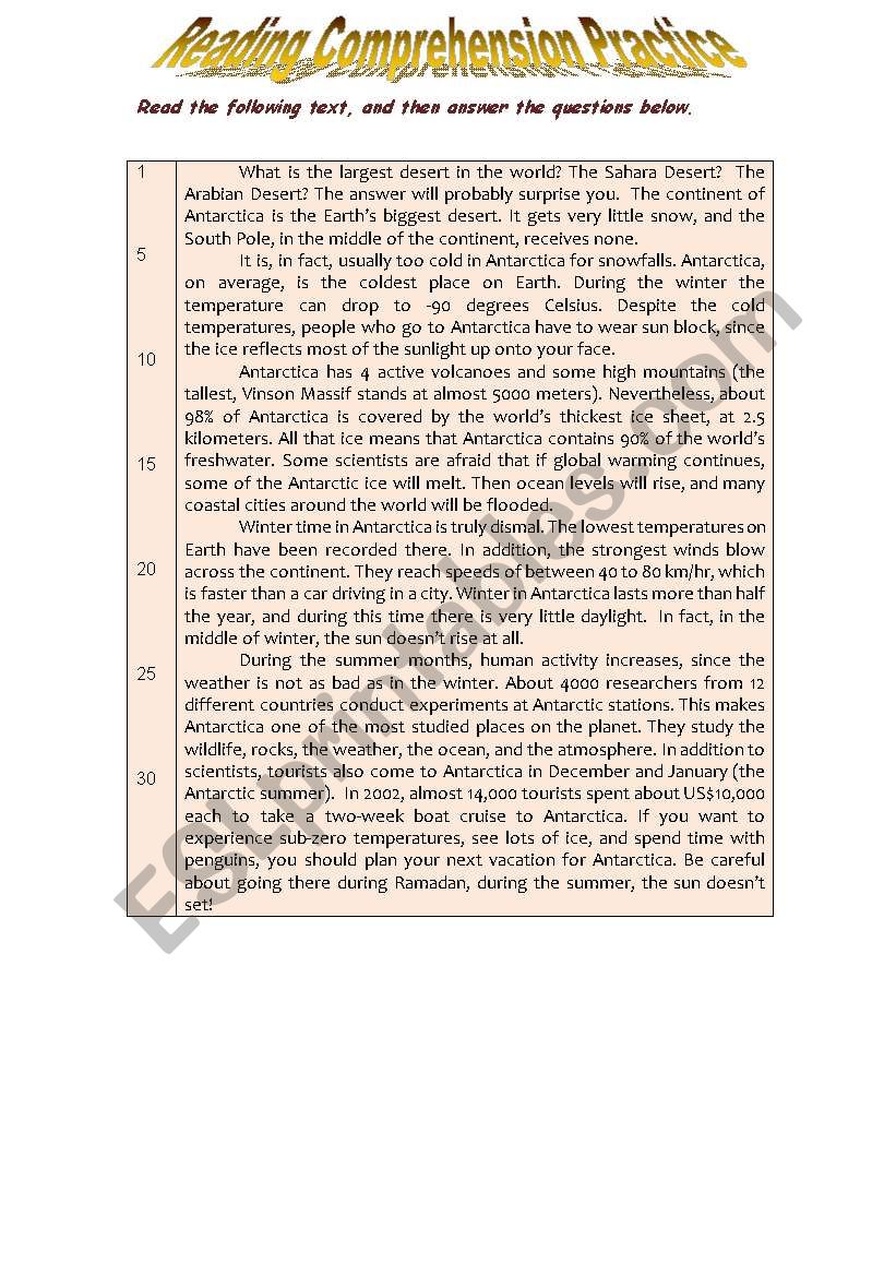 Reading Comprehension Skill worksheet