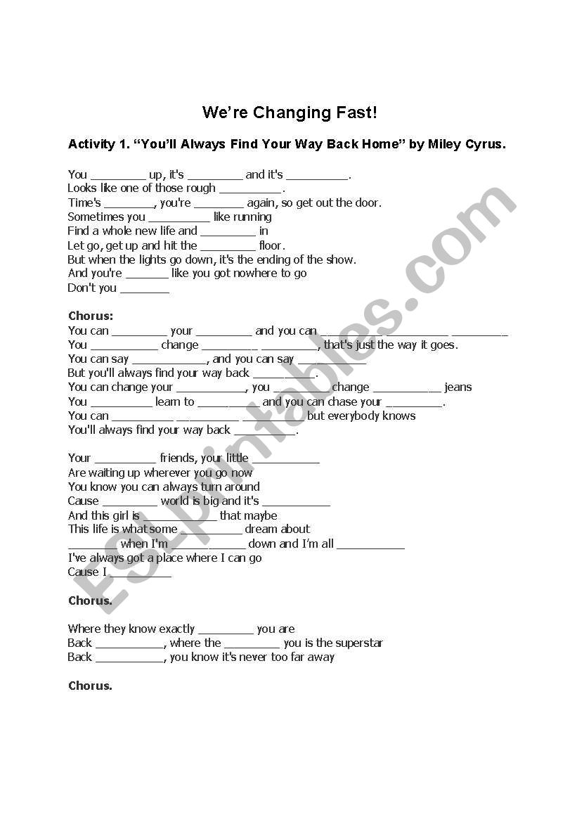 Were Changing Fast worksheet