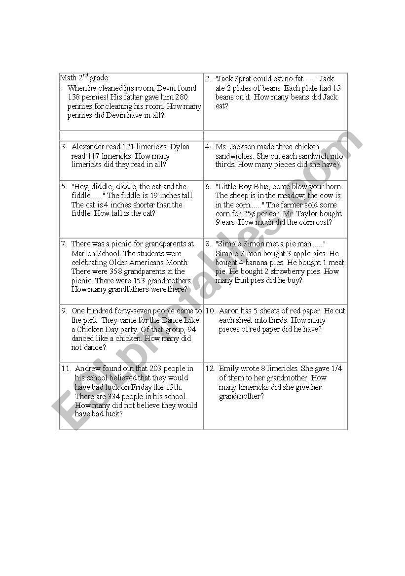 math word problems worksheet