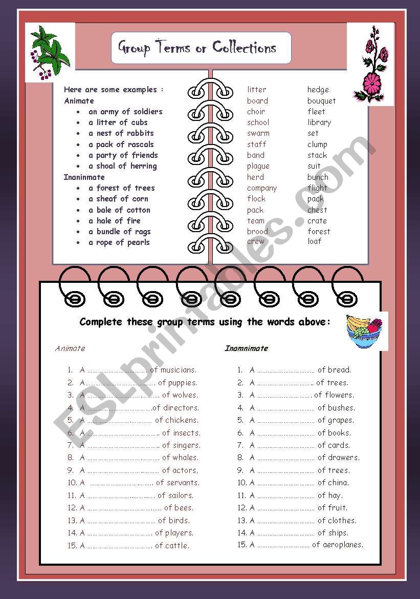 Group Terms or Collections - ex: a pack of wolves